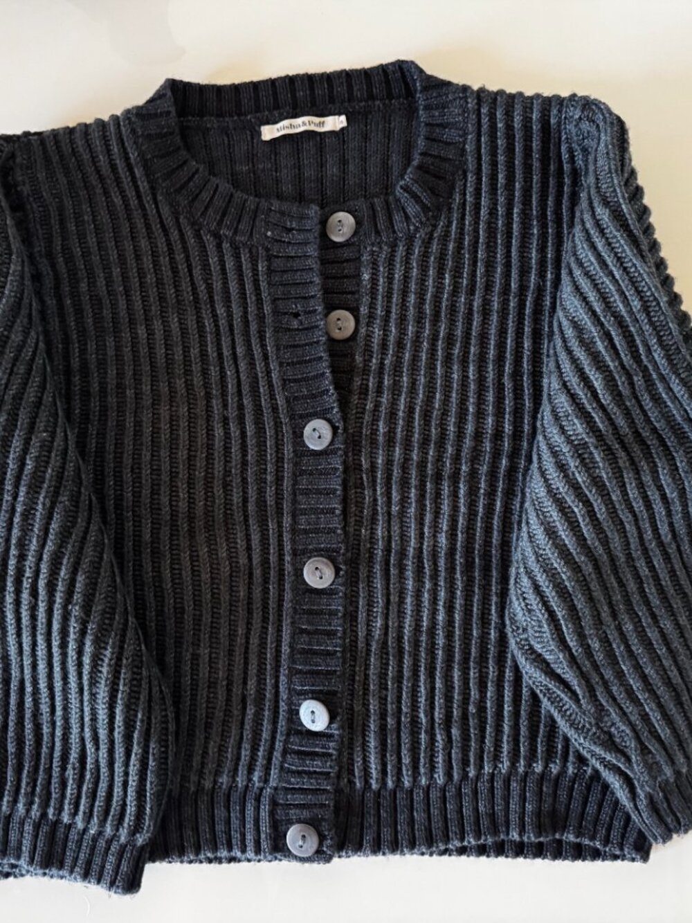 Misha & Puff merino wool ribbed cardigan in Charcoal, xs/s